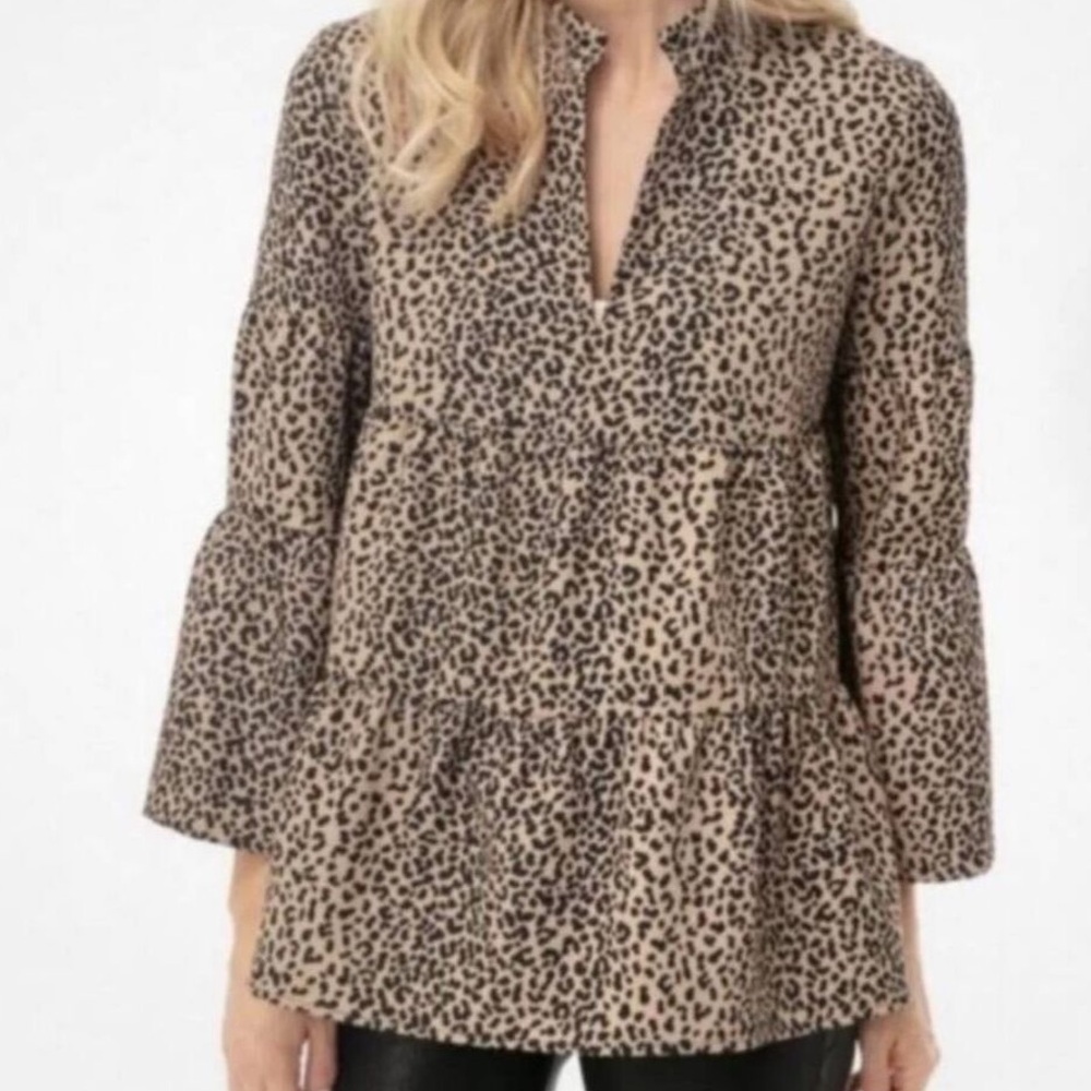 Tuckernuck Edith Leopard Print V-Neck Tiered Blouse